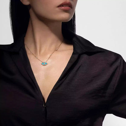 [Dawnora Jewelry]Lucky Eye Diamond Necklace in  Gold and Turquoise