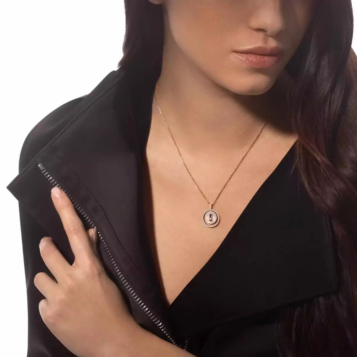 [Dawnora Jewelry]Lucky Move Diamond Necklace in Rose Gold and White Mother-of-Pearl