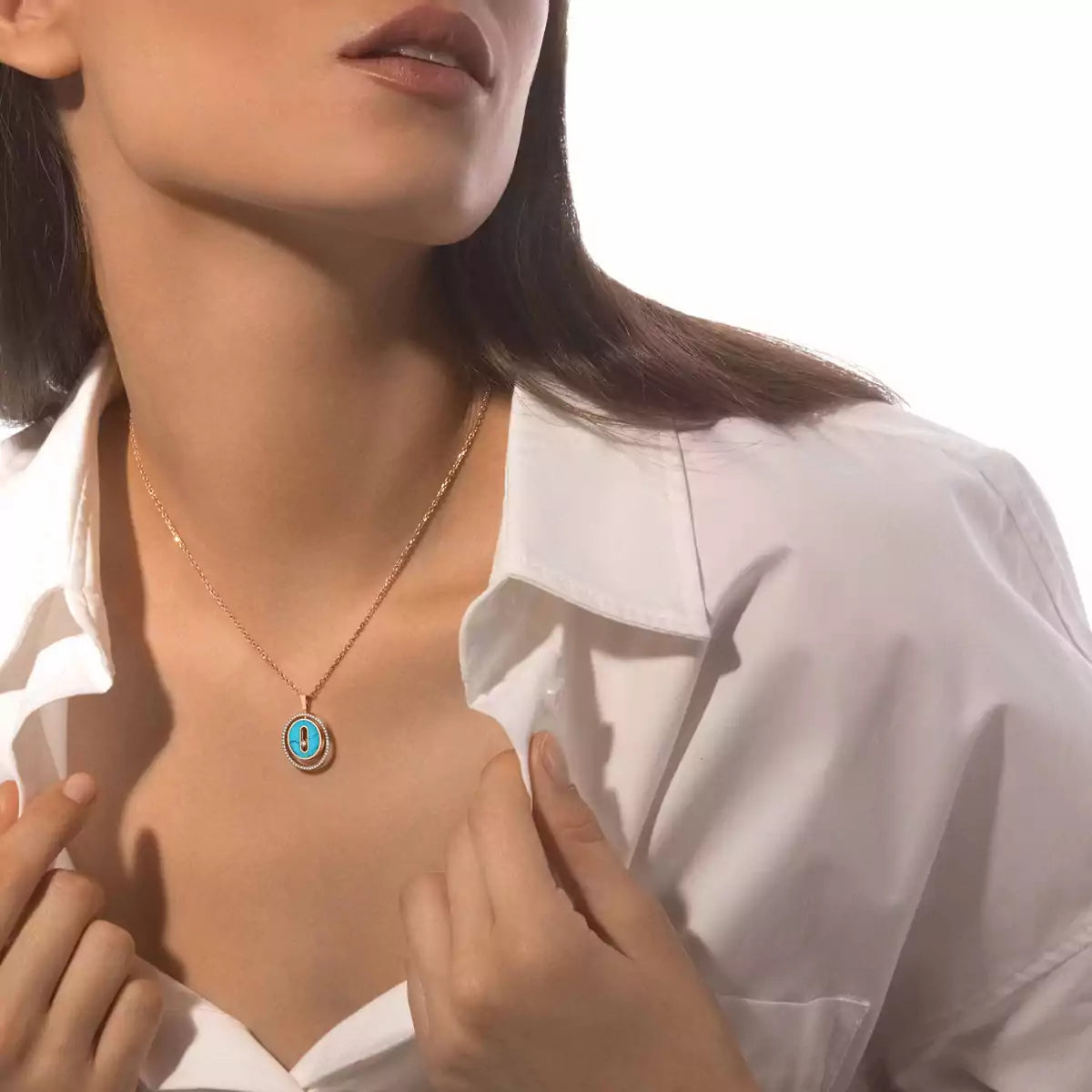 [Dawnora Jewelry]Lucky Move Diamond Necklace in Rose Gold and White Mother-of-Pearl