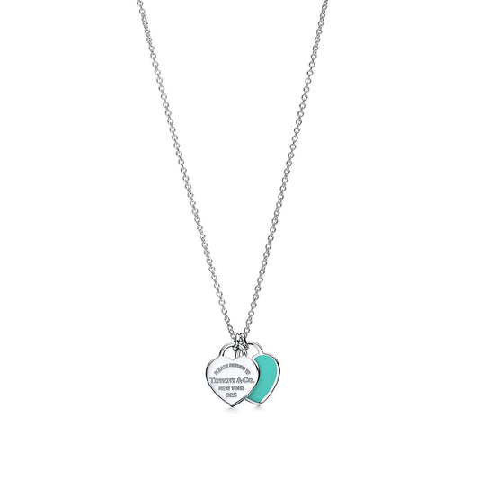 [Dawnora Jewelry]DOUBLE HEART TAG PENDANT SILVER MINI NECKLACE