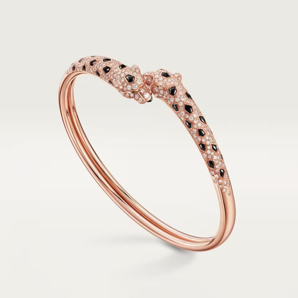 [Dawnora Jewelry]PANTHERE DOUBLE HEADED HALF DIAMOND OPEN BRACELET