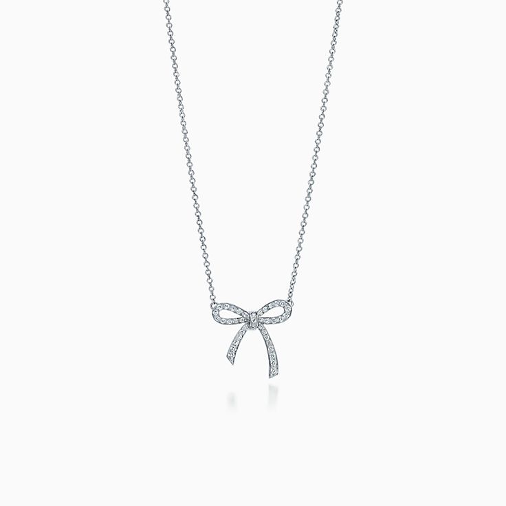 [Dawnora Jewelry]RIBBON NECKLACE BOW PENDANT DIAMOND CHARM CHAIN
