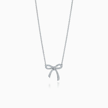 [Dawnora Jewelry]RIBBON NECKLACE BOW PENDANT DIAMOND CHARM CHAIN