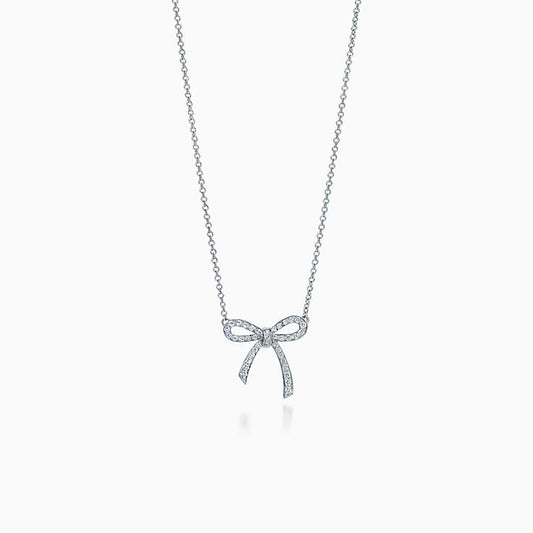 [Dawnora Jewelry]RIBBON NECKLACE BOW PENDANT DIAMOND CHARM CHAIN