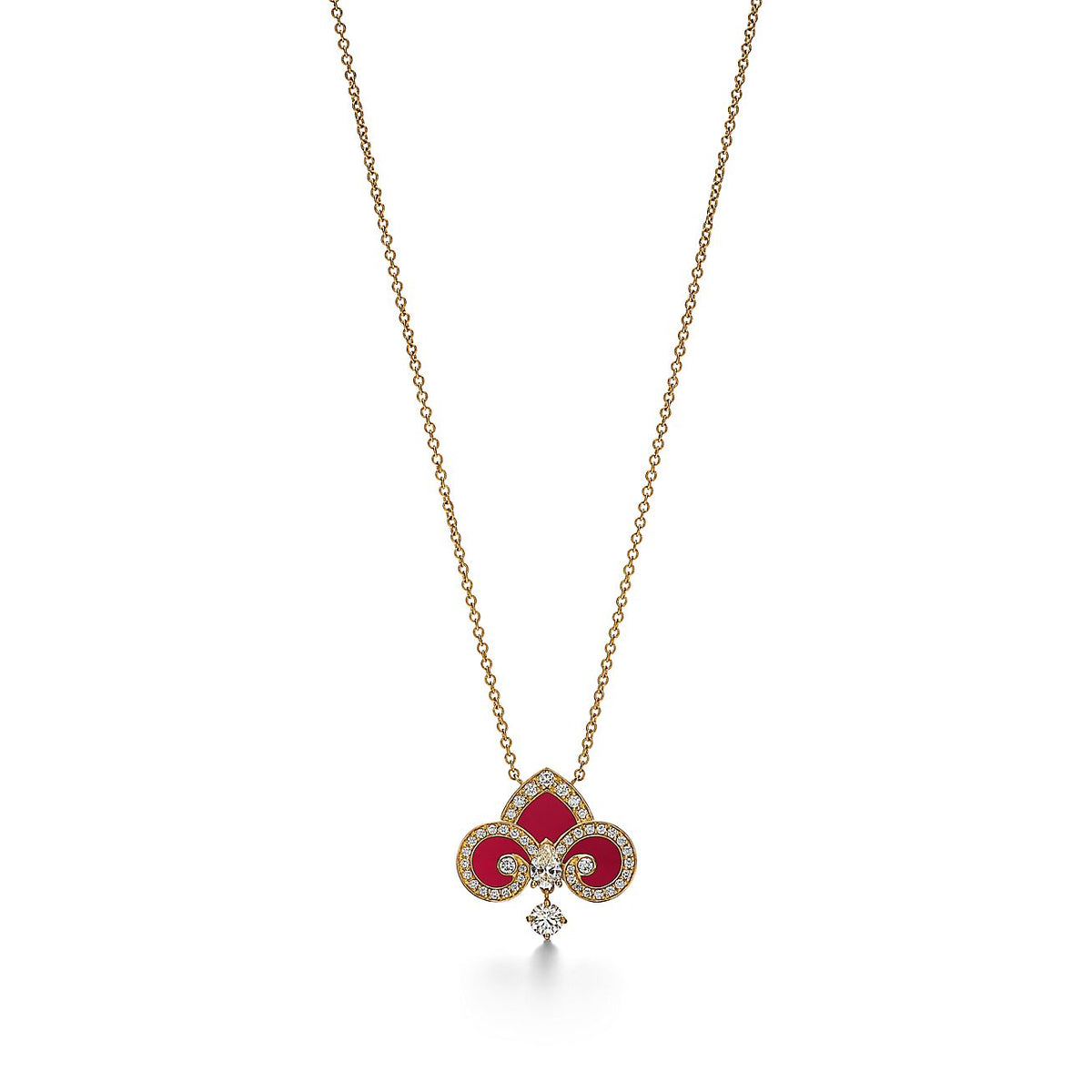 [Dawnora Jewelry]FLEUR DE LIS PINK GOLD DIAMOND NECKLACE