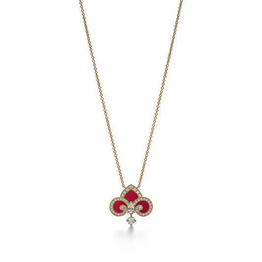 [Dawnora Jewelry]FLEUR DE LIS PINK GOLD DIAMOND NECKLACE