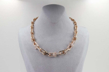 [Dawnora Jewelry]HARDWEAR GRADUATED LINK NECKLACE ROSE GOLD WITH PAVE DIAMONDS