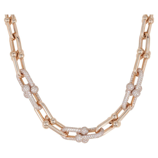 [Dawnora Jewelry]HARDWEAR GRADUATED LINK NECKLACE ROSE GOLD WITH PAVE DIAMONDS