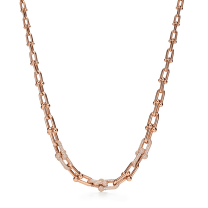 [Dawnora Jewelry]HARDWEAR GRADUATED LINK NECKLACE ROSE GOLD WITH PAVE DIAMONDS