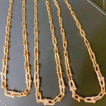 [Dawnora Jewelry]HARDWEAR GRADUATED LINK NECKLACE ROSE GOLD WITH PAVE DIAMONDS