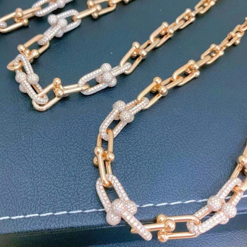 [Dawnora Jewelry]HARDWEAR GRADUATED LINK NECKLACE ROSE GOLD WITH PAVE DIAMONDS