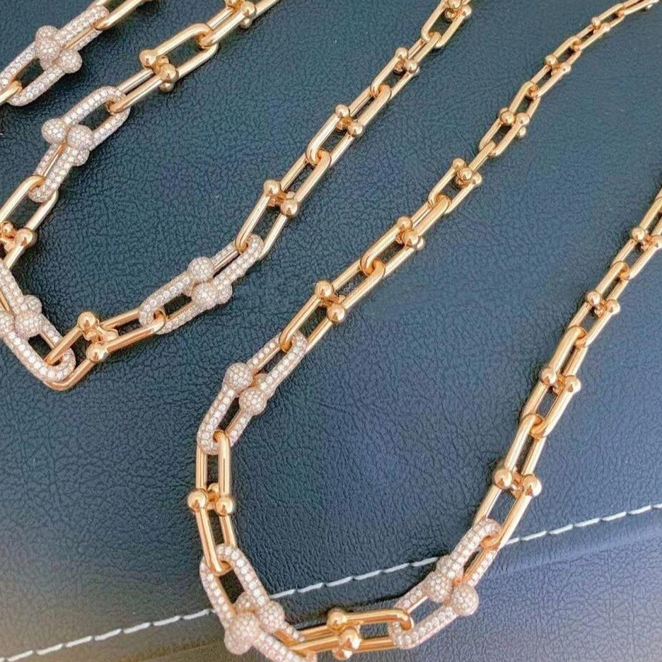 [Dawnora Jewelry]HARDWEAR GRADUATED LINK NECKLACE ROSE GOLD WITH PAVE DIAMONDS