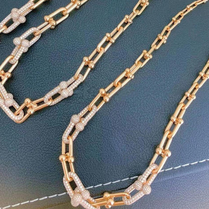 [Dawnora Jewelry]HARDWEAR GRADUATED LINK NECKLACE ROSE GOLD WITH PAVE DIAMONDS