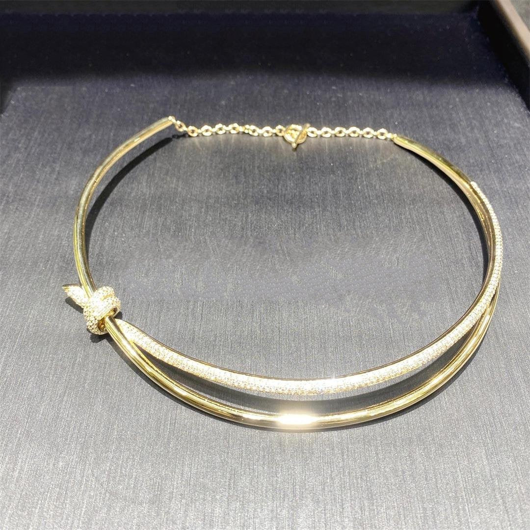 [Dawnora Jewelry]KNOT DOUBLE ROW NECKLACE IN YELLOW GOLD WITH DIAMONDS