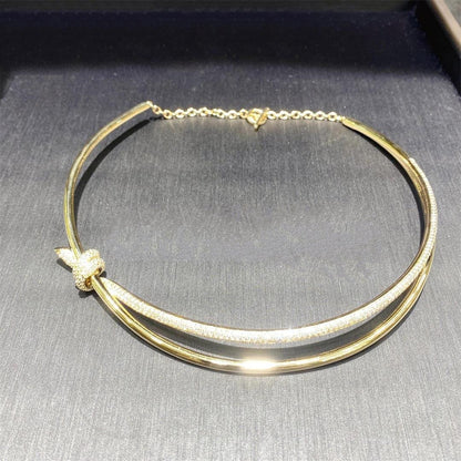 [Dawnora Jewelry]KNOT DOUBLE ROW NECKLACE IN YELLOW GOLD WITH DIAMONDS