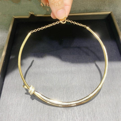 [Dawnora Jewelry]KNOT DOUBLE ROW NECKLACE IN YELLOW GOLD WITH DIAMONDS