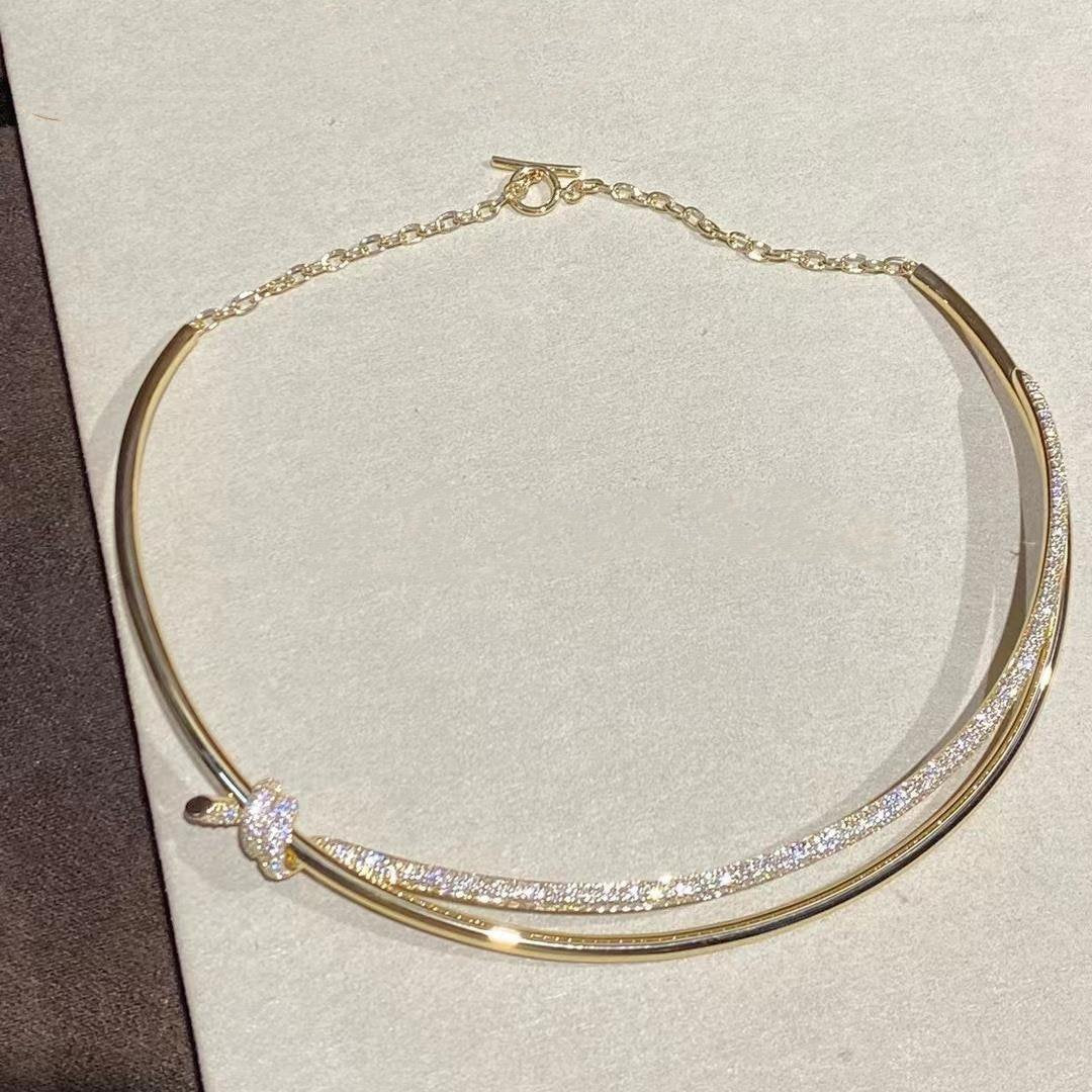 [Dawnora Jewelry]KNOT DOUBLE ROW NECKLACE IN YELLOW GOLD WITH DIAMONDS