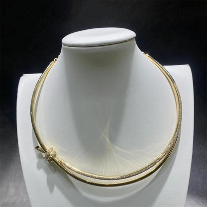 [Dawnora Jewelry]KNOT DOUBLE ROW NECKLACE IN YELLOW GOLD WITH DIAMONDS