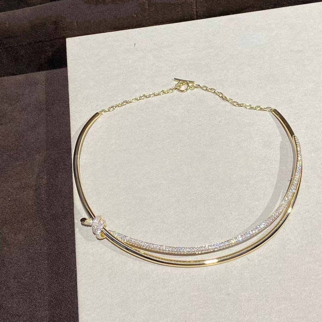 [Dawnora Jewelry]KNOT DOUBLE ROW NECKLACE IN YELLOW GOLD WITH DIAMONDS