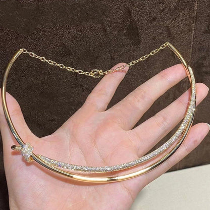 [Dawnora Jewelry]KNOT DOUBLE ROW NECKLACE IN YELLOW GOLD WITH DIAMONDS