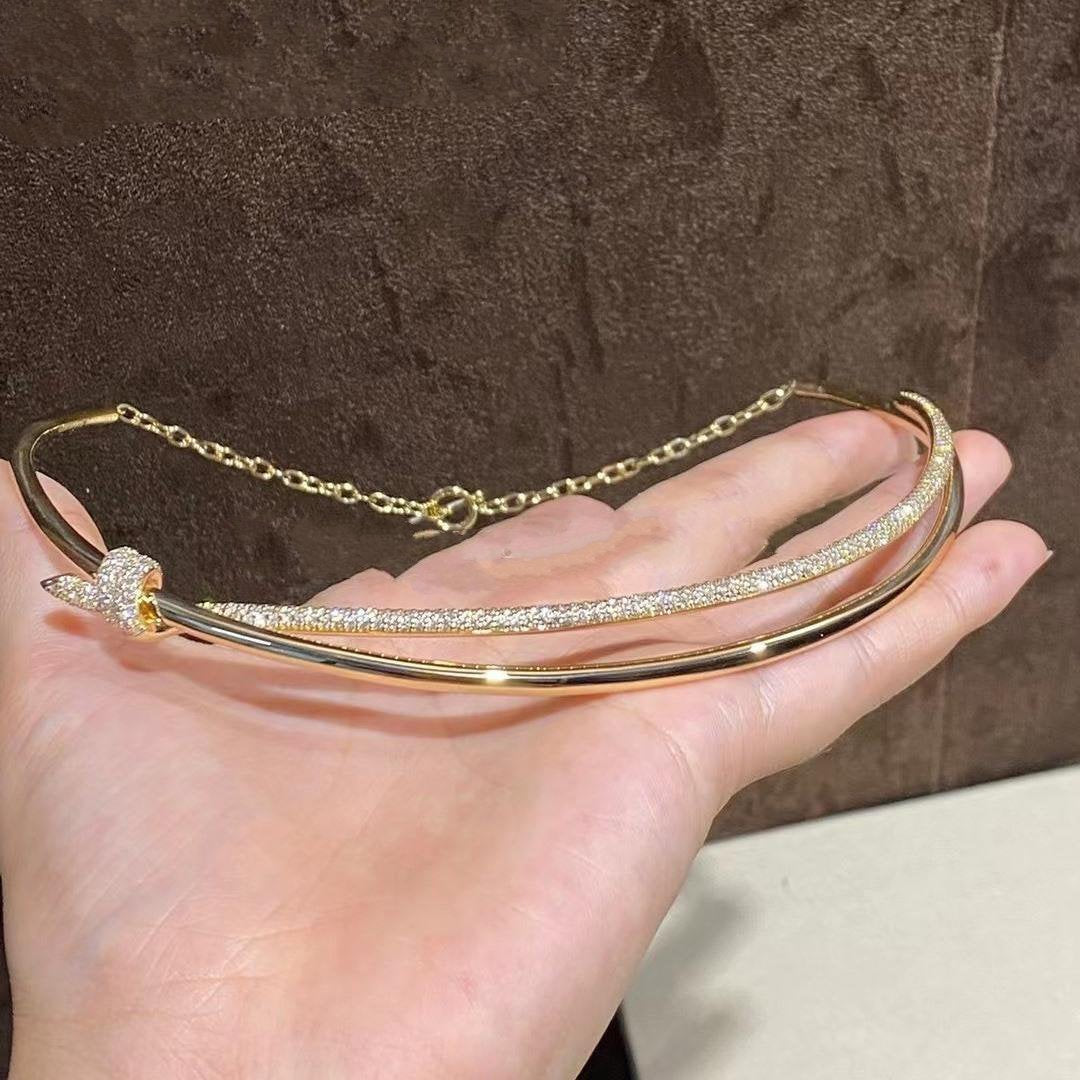 [Dawnora Jewelry]KNOT DOUBLE ROW NECKLACE IN YELLOW GOLD WITH DIAMONDS