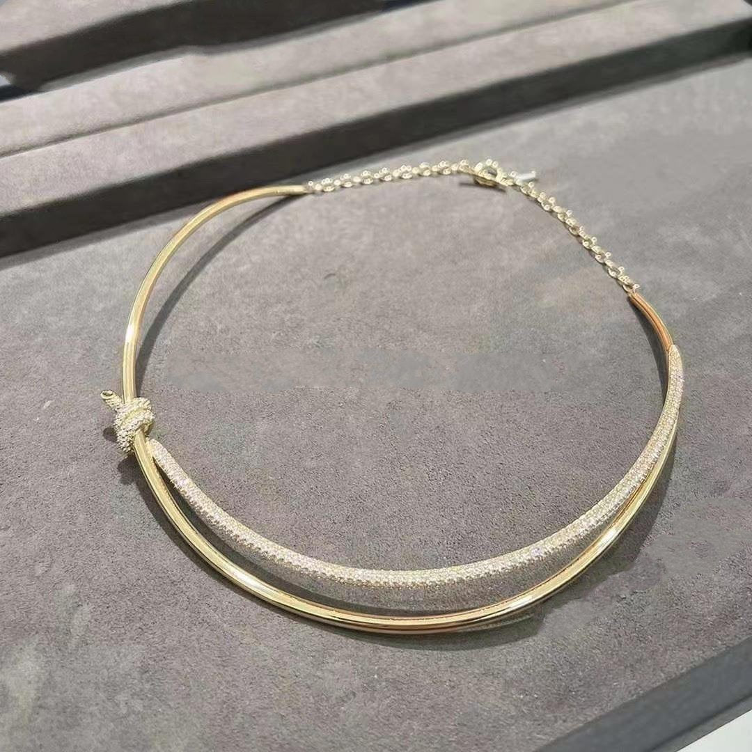 [Dawnora Jewelry]KNOT DOUBLE ROW NECKLACE IN YELLOW GOLD WITH DIAMONDS