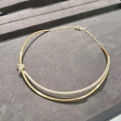 [Dawnora Jewelry]KNOT DOUBLE ROW NECKLACE IN YELLOW GOLD WITH DIAMONDS
