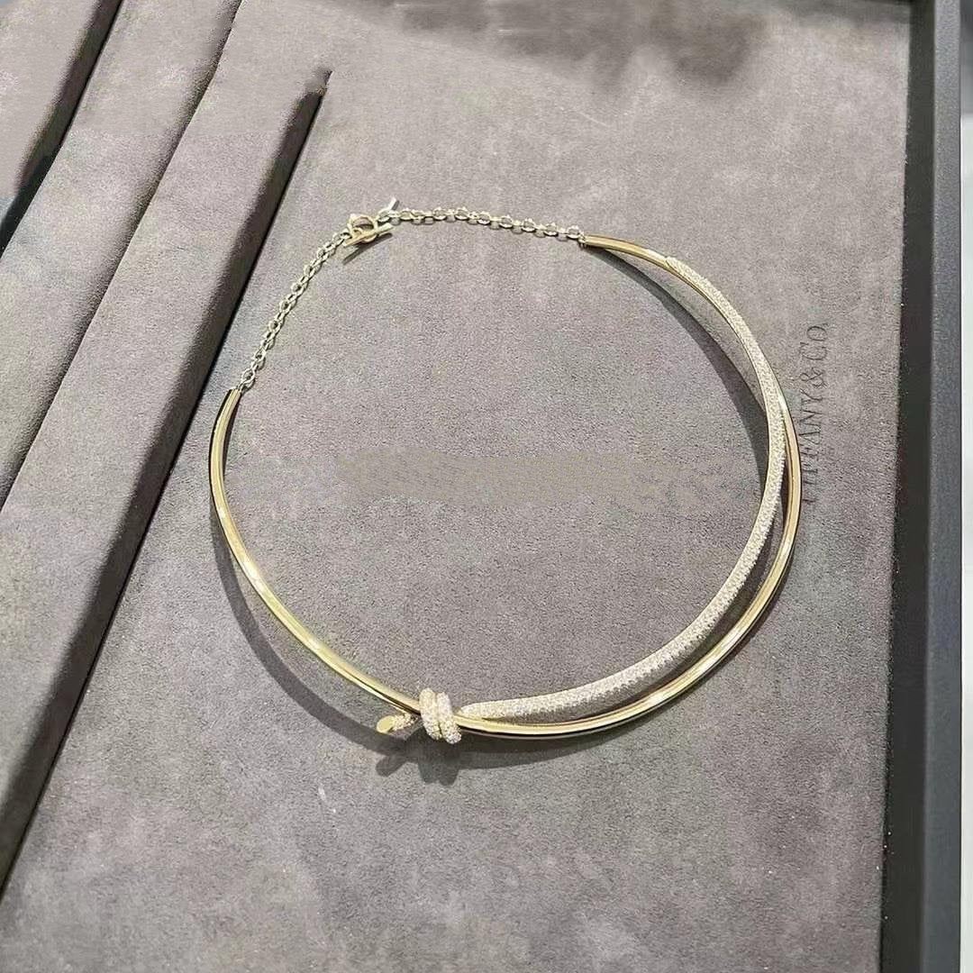 [Dawnora Jewelry]KNOT DOUBLE ROW NECKLACE IN YELLOW GOLD WITH DIAMONDS