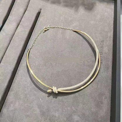 [Dawnora Jewelry]KNOT DOUBLE ROW NECKLACE IN YELLOW GOLD WITH DIAMONDS