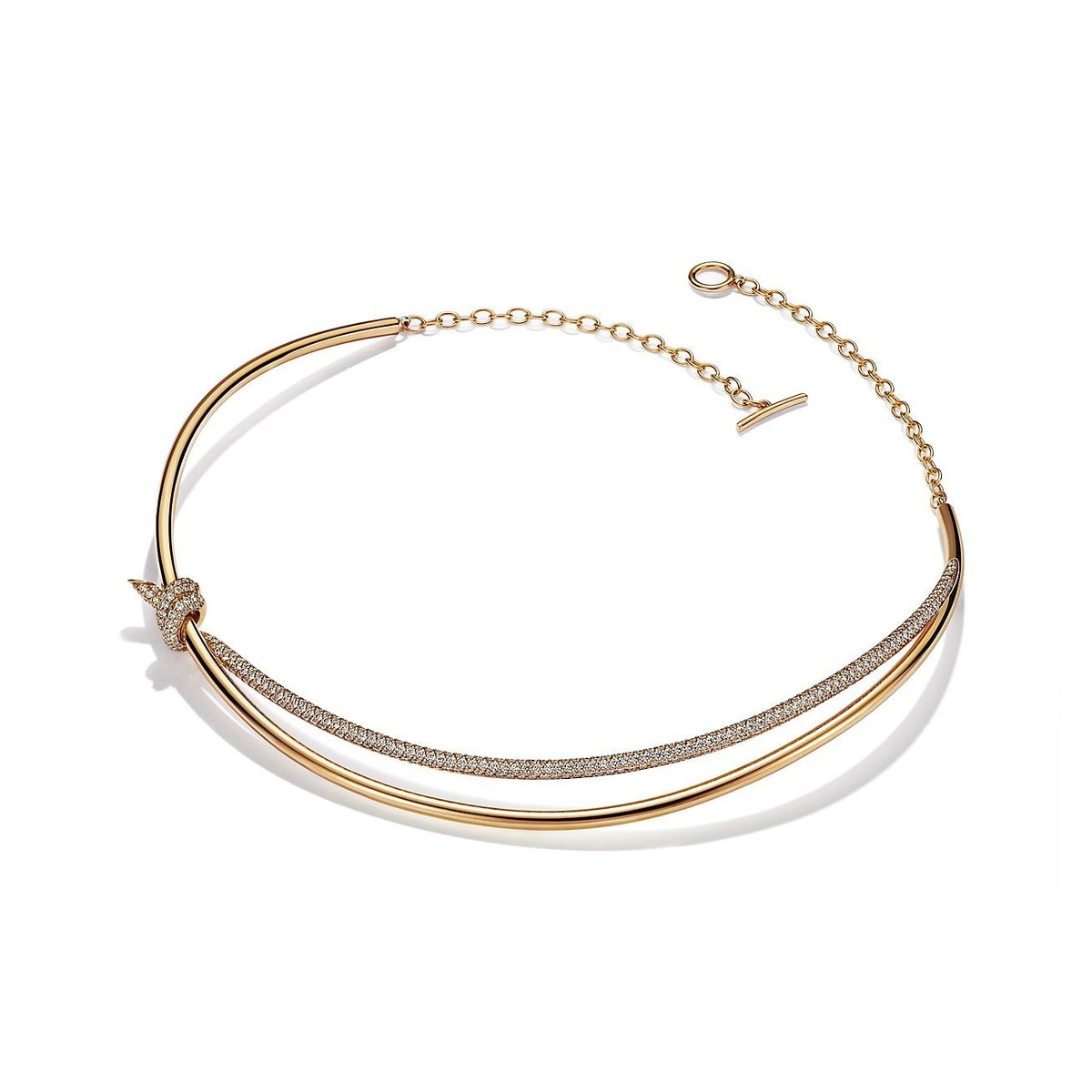 [Dawnora Jewelry]KNOT DOUBLE ROW NECKLACE IN YELLOW GOLD WITH DIAMONDS