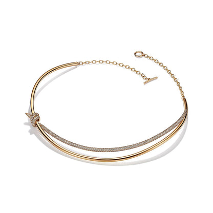 [Dawnora Jewelry]KNOT DOUBLE ROW NECKLACE IN YELLOW GOLD WITH DIAMONDS
