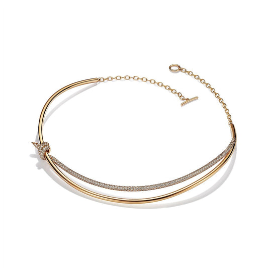 [Dawnora Jewelry]KNOT DOUBLE ROW NECKLACE IN YELLOW GOLD WITH DIAMONDS