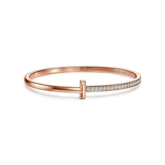 [Dawnora Jewelry]NARROW T1 HINGED BANGLE DIAMOND PINK GOLD