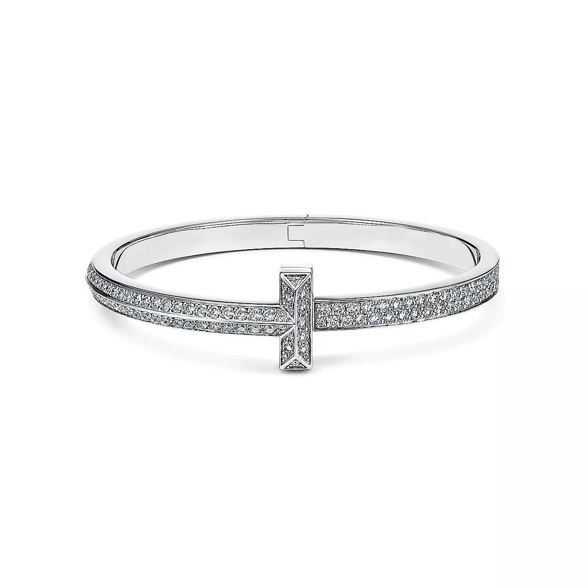 [Dawnora Jewelry]WIDE DIAMONDS HINGED BANGLE SILVER