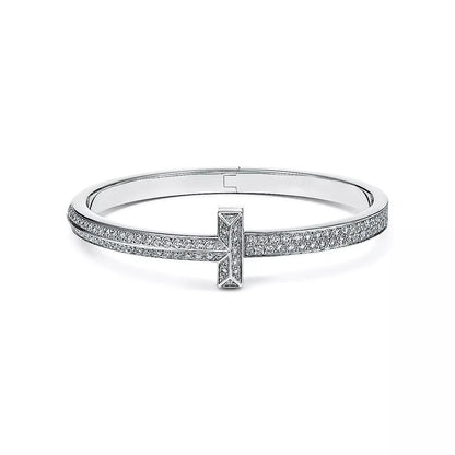 [Dawnora Jewelry]WIDE DIAMONDS HINGED BANGLE SILVER