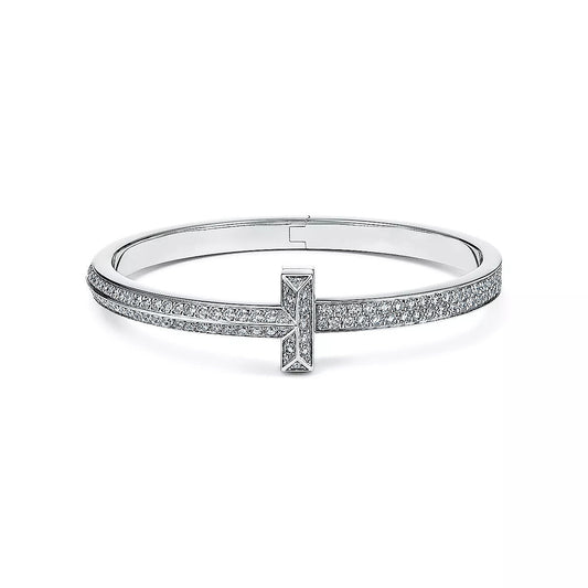 [Dawnora Jewelry]WIDE DIAMONDS HINGED BANGLE SILVER