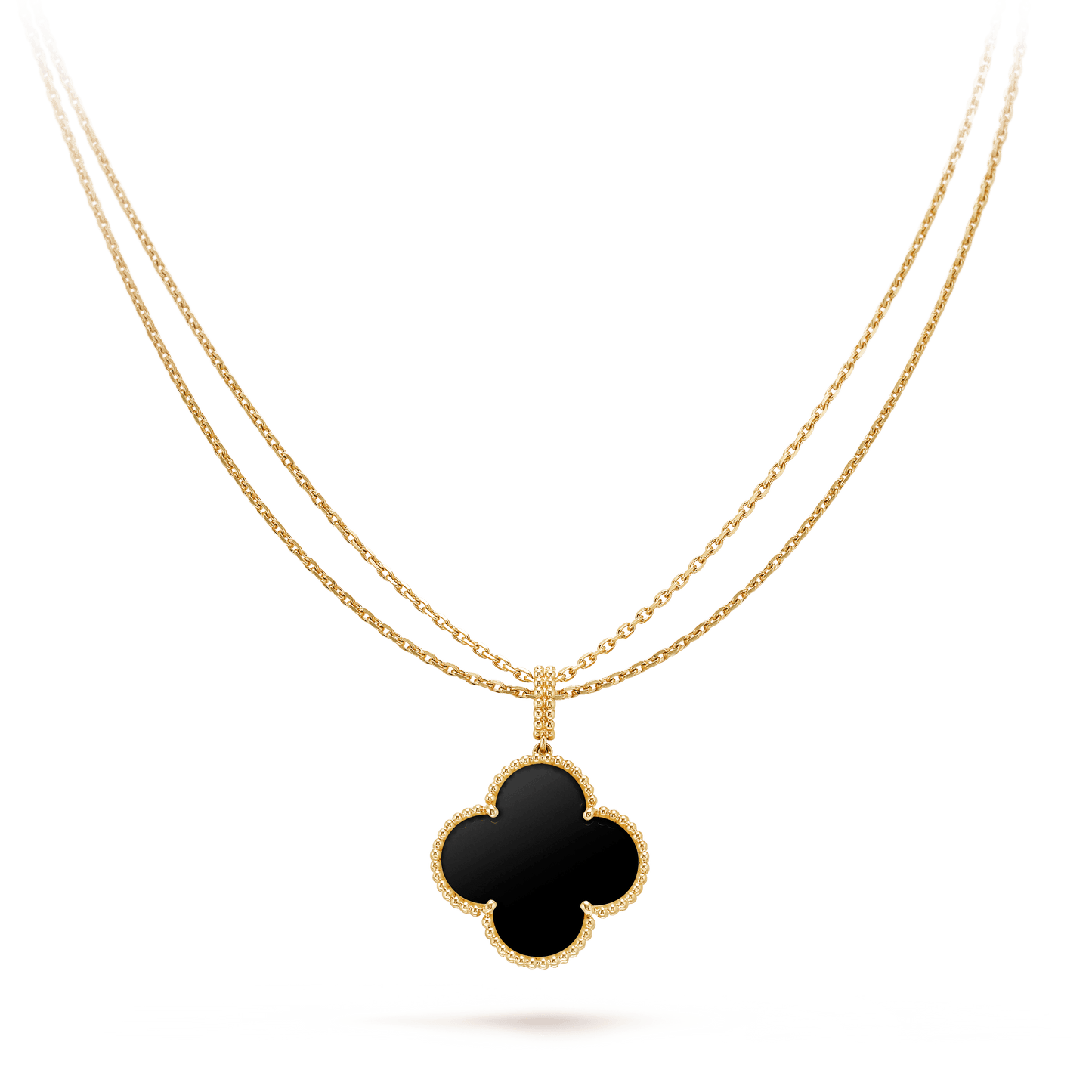 [Dawnora Jewelry]CLOVER 25MM GOLD ONYX BIG CLOVER NECKLACE